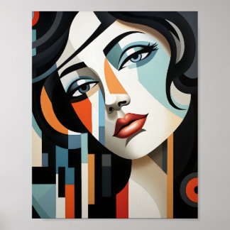 Koel kubistisch portret van een Vrouw geometrische Poster