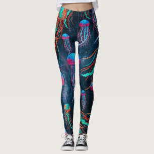 Koel kwal in diepblauw Zee Leggings