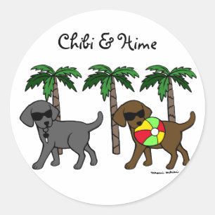 Koel Labradors Beach Party-Cartoon Ronde Sticker