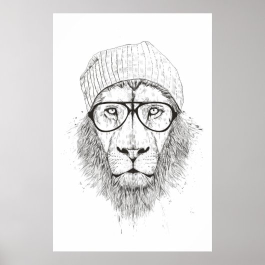 Koel leeuw (zwart-wit) poster (Voorkant)