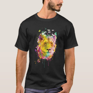 Koel leeuwenkop met helder kleurrijk 3 t-shirt