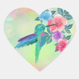 Koel leuke trendy waterverven kolibrij hart sticker