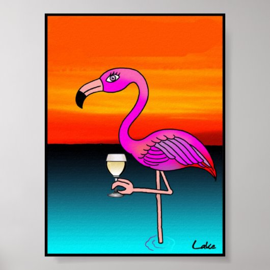 Koel leuke wijn drink Flamingo poster (Voorkant)