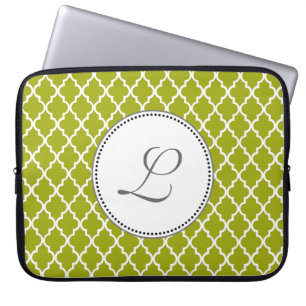 koel limoen vierbladpatroon monogram laptop sleeve