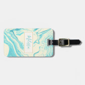 Koel marmer-ontwerp in Turquoise en Cream Custom Bagagelabel (Voorkant horizontaal)