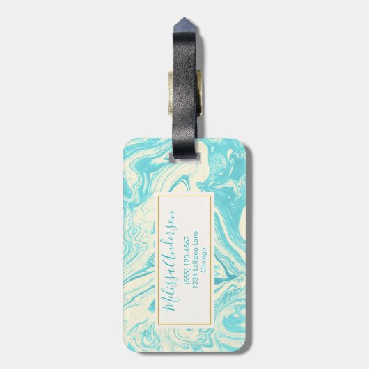 Koel marmer-ontwerp in Turquoise en Cream Custom Bagagelabel (Achterkant verticaal)