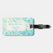 Koel marmer-ontwerp in Turquoise en Cream Custom Bagagelabel (Achterkant horizontaal)