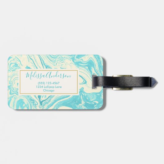 Koel marmer-ontwerp in Turquoise en Cream Custom Bagagelabel (Achterkant horizontaal)