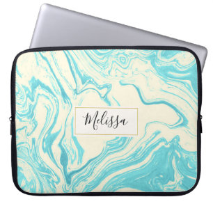 Koel marmer-ontwerp in Turquoise en Cream Custom Laptop Sleeve