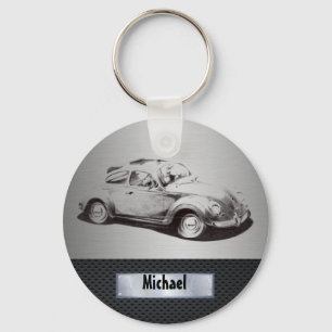Koel, masculine, oude auto, zilverzwart sleutelhanger