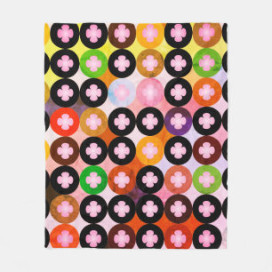 Koel Meerkleurige Cirkels & Roze Klavers Fleece Deken
