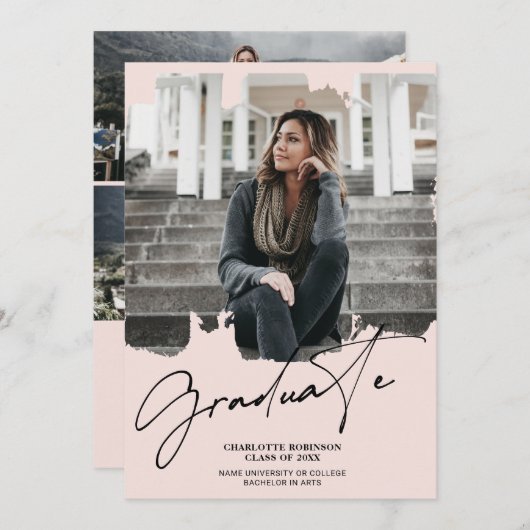 Koel met een zwarte roze afstuderen het afstuderen kaart (Voorkant / Achterkant)