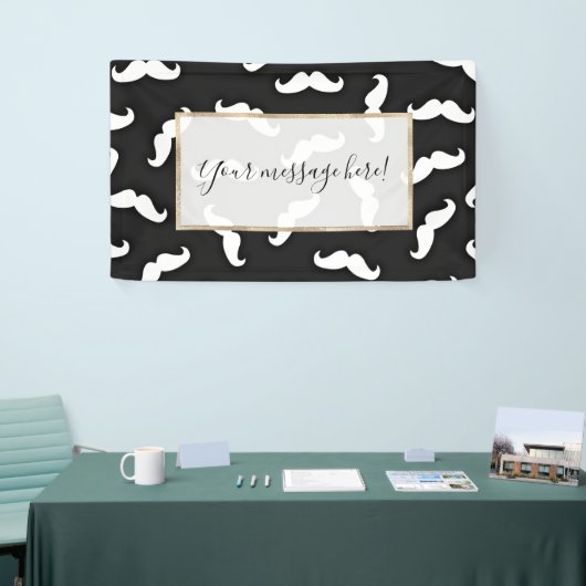 Koel Modern Zwart Wit Snor Patroon Spandoek (Beurs)