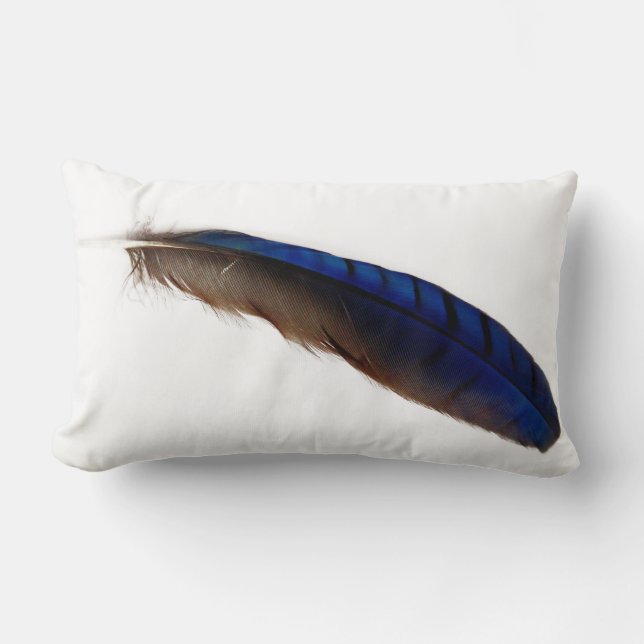 Koel moderne blauwe veer op wit kussen (Voorkant)