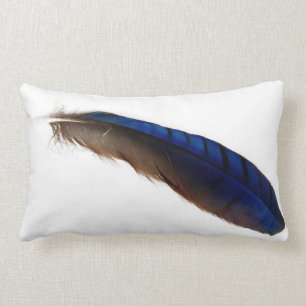 Koel moderne blauwe veer op wit kussen