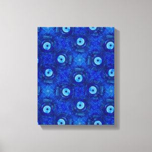 Koel, moderne digitale kunst van blauw boze oogpat canvas afdruk