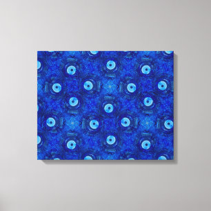 Koel, moderne digitale kunst van blauw boze oogpat canvas afdruk