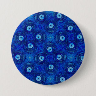 Koel, moderne digitale kunst van blauw boze oogpat ronde button 7,6 cm