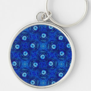Koel, moderne digitale kunst van blauw boze oogpat sleutelhanger