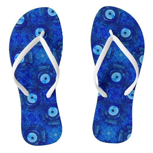 Koel, moderne digitale kunst van blauw boze oogpat teenslippers (Voetbed)