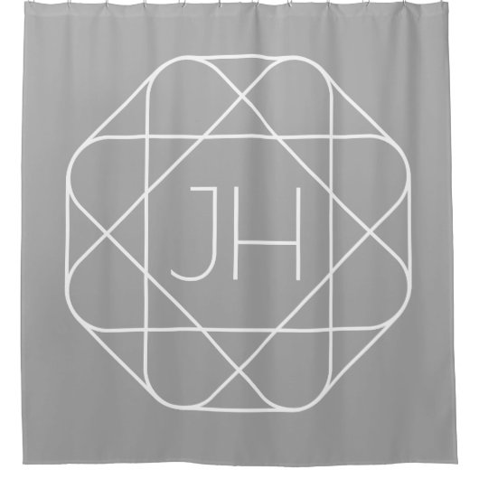 Koel Monogram, Hip Logo Style Vibe | Grijs & Wit Douchegordijn (Voorkant)