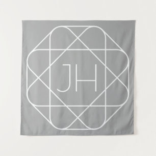 Koel Monogram, Hip Logo Style Vibe Grijs & Wit Wandkleed