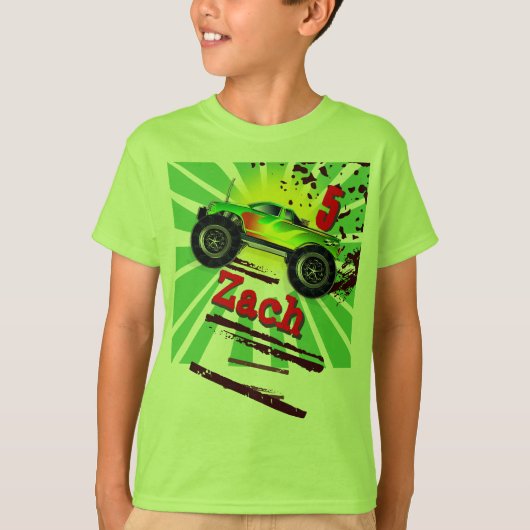 Koel Monster Truck met aangepaste naam en ouderdom T-shirt (Voorkant)