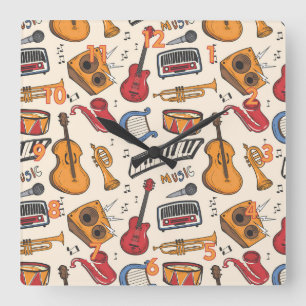 Koel muziek die Piano Drums Guitar Violin nog meer Vierkante Klok