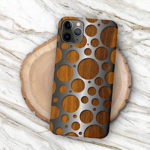 Koel namaak metaal modern trendy houtnerfpatroon iPhone 15 mini hoesje