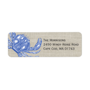 Koel  Nautical Blue Crab Aangepast strand Etiket