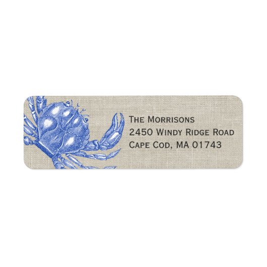 Koel  Nautical Blue Crab Aangepast strand Etiket (Voorkant)