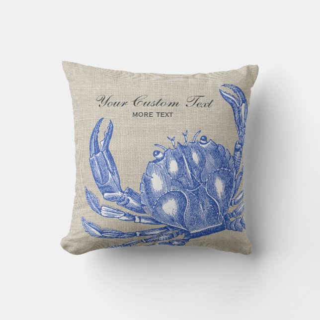 Koel  Nautical Blue Crab Aangepast strand Kussen (Voorkant)