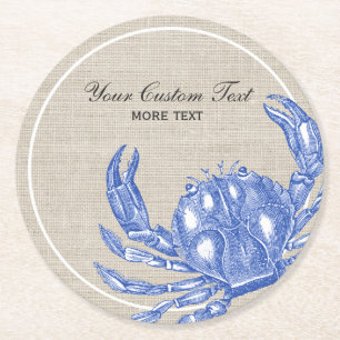 Koel  Nautical Blue Crab Aangepast strand Ronde Kartonnen Onderzetter