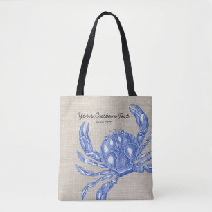 Koel  Nautical Blue Crab Aangepast strand Tote Bag