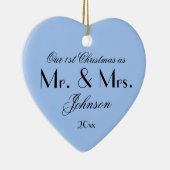 Koel ons eerste kerstfeest als Mr & Mrs  Blue Keramisch Ornament (Rechts)