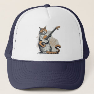 Koel Oranje Kat die op de Gitaar Jamt Trucker Pet