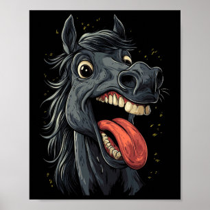 Koel paard toont tongpaarden rijden op paarden poster