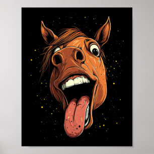 Koel paard toont tongpaarden rijden op paarden poster