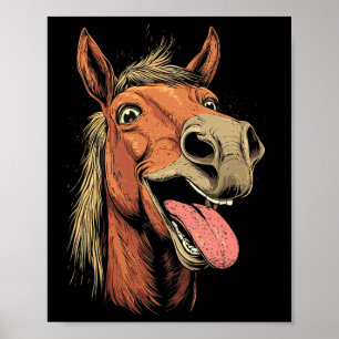 Koel paard toont tongpaarden rijden op paarden poster