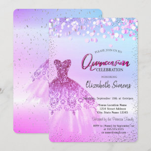 Koel paarse confetti stippen, jurk Quinceañera Kaart
