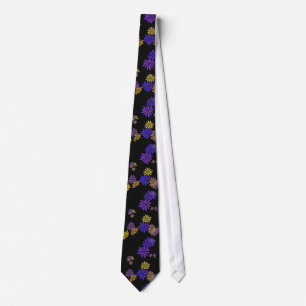 Koel, patroon, bloemen, blauw, geel en zwart stropdas