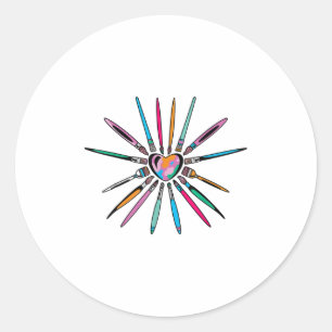 Koel penseel hartvorm kunstleraar schilder voor ku ronde sticker