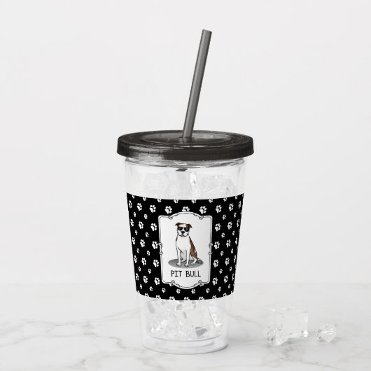 Koel Pit Bull en zonnebrillen (lt brindle white 3) Acryl Drinkbeker (Achterkant ijs)