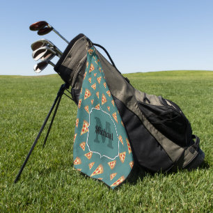 Koel pizza punten vintage teal patroon Monogram Golfhanddoek