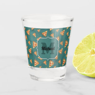 Koel pizza punten vintage teal patroon Monogram Shot Glas