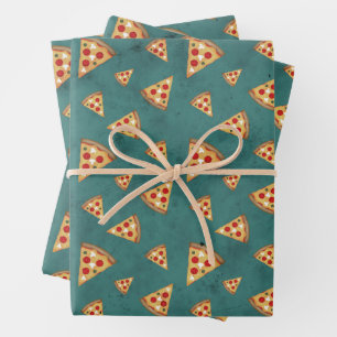 Koel pizza snij vintage teal patroon inpakpapier vel