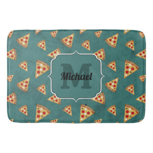 Koel pizza snijder vintage teal patroon Monogram Badmat