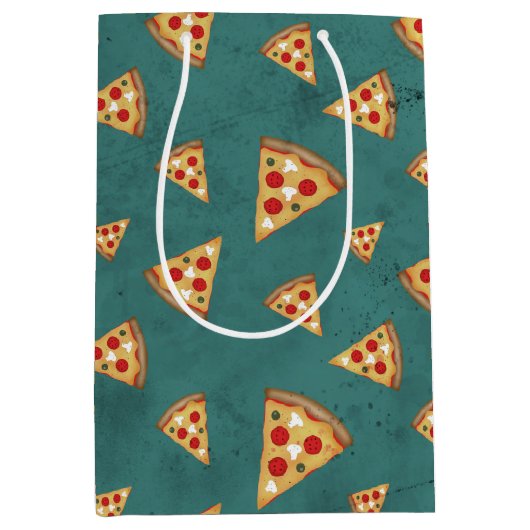 Koel pizza snijdt blauwgroen patroon medium cadeauzakje (Voorkant)