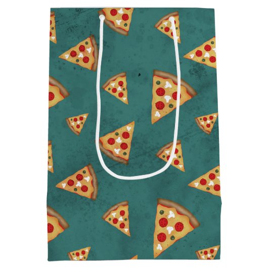 Koel pizza snijdt blauwgroen patroon medium cadeauzakje (Achterkant)