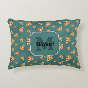 Koel pizza snijdt blauwgroen patroon Monogram Accent Kussen